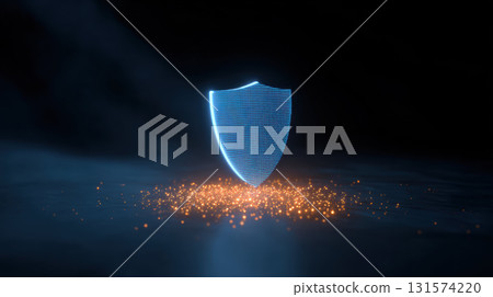 Powerful glowing shield for cyber security and data protection. defense firewall represents secure technology and strong safeguard against digital code and threats 131574220