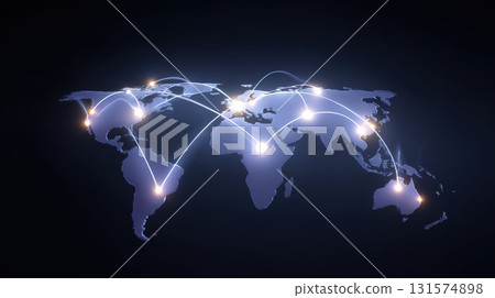 Global network connection and communication technology visualization on world map representing international business and logistics, concept of bright and interconnected future 131574898