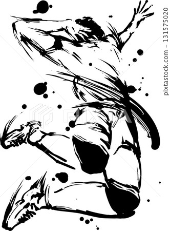 Ink painting illustration of a volleyball spike Ink painting illustration of a volleyball spike 131575020