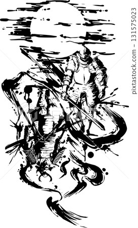 騎士和戰士的水墨畫插圖 131575023