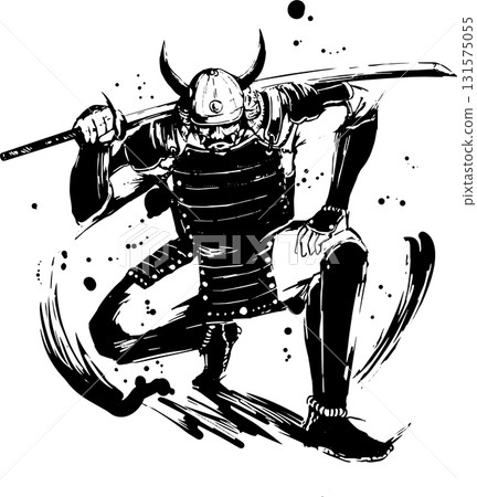 蹲伏的武士墨水畫 蹲伏的武士墨水畫 131575055