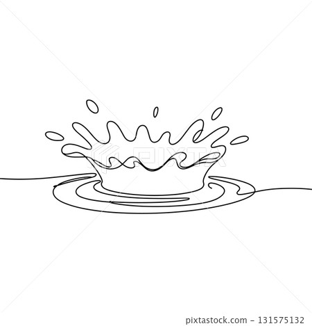 SEO Title: Water Splash with Ripples One Line Drawing Vector. Liquid Drop Crown Illustration. 131575132
