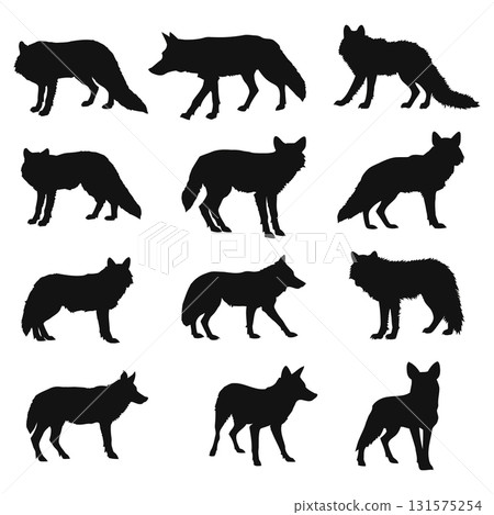 SEO Title: Wolf Silhouette Collection Vector. Wild Forest Animal and Predator Set. 131575254