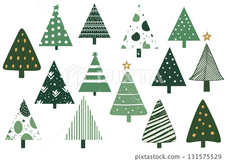SEO Title: Stylized Christmas Tree Collection Vector. Modern Green Holiday and Winter Icons. 131575529