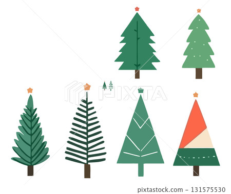 SEO Title: Stylized Christmas Tree Collection Vector. Modern Green Holiday and Winter Icons. 131575530