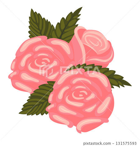 Arrangement of light pink roses and leaves. Vector illustration on a white background. Arrangement of light pink roses and leaves. Vector illustration on a white background. 131575593