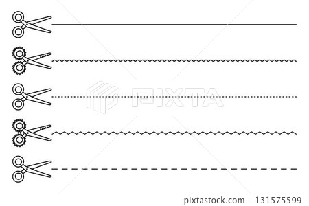 Scissors cutting lines set, elegant and simple black linear shears in various styles and shapes. Cut lines across paper pages, vector monochrome bundle Scissors cutting lines set, elegant and simple black linear shears in various styles and shapes. Cut lines across paper pages, vector monochrome bundle 131575599