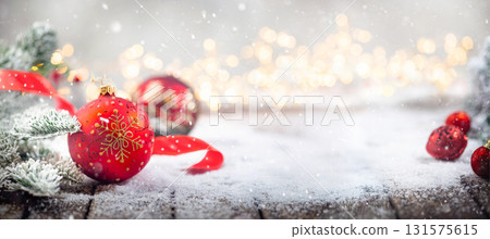 Christmas decorations on snow Christmas decorations on snow 131575615
