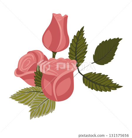 Arrangement of dusty pink roses and leaves. Vector illustration on a white background. Arrangement of dusty pink roses and leaves. Vector illustration on a white background. 131575656