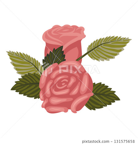 Arrangement of dusty pink roses and leaves. Vector illustration on a white background. Arrangement of dusty pink roses and leaves. Vector illustration on a white background. 131575658