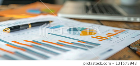 Financial reports with charts and graphs on desk 131575948