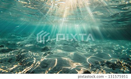 Sunlight rays underwater with sparkling reflections 131575951
