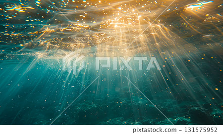 Sunlight rays underwater with sparkling reflections 131575952