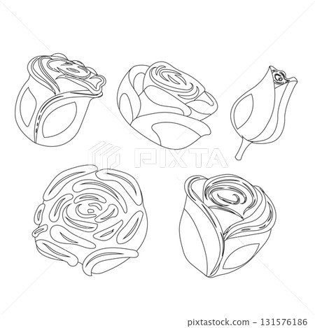 Set of rose flowers in doodle style for your design. Vector illustration isolated on white background. Set of rose flowers in doodle style for your design. Vector illustration isolated on white background. 131576186