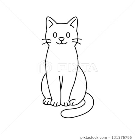 Cartoon cat with long tail. Minimal vector line art illustration of feline pet animal Cartoon cat with long tail. Minimal vector line art illustration of feline pet animal 131576796