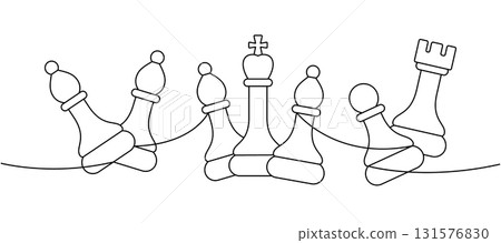 Set of five chess pieces in elegant minimalist abstract black and white linear composition Set of five chess pieces in elegant minimalist abstract black and white linear composition 131576830