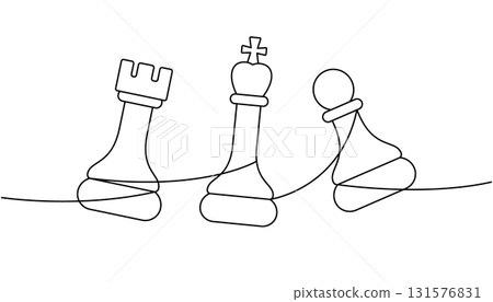 Rook, king and pawn chess pieces in minimalist abstract black and white linear style Rook, king and pawn chess pieces in minimalist abstract black and white linear style 131576831