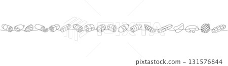 Fresh raw sausages set. Butcher shop meat one line continuous drawing. Vector illustration. Fresh raw sausages set. Butcher shop meat one line continuous drawing. Vector illustration. 131576844