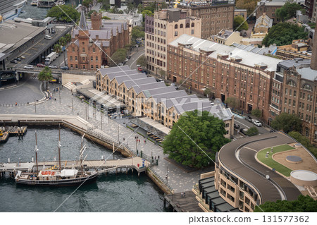 Sydney historical harbor with old buildings and boat, Sydney, Australia Sydney historical harbor with old buildings and boat, Sydney, Australia 131577362