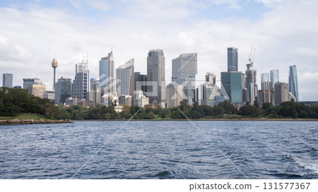 Panorama of Sydney city downtown as seen from the sea, Sydney, Australia 131577367