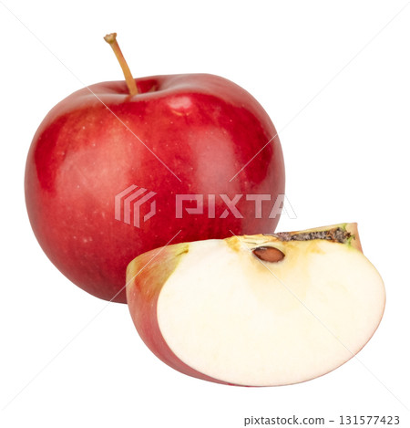 Whole apple with apple slice on isolated background 131577423
