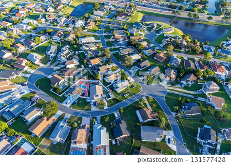 Aerial view photo of new neighborhood real estate buildings in Buenaventura Lakes, Orlando, Florida, Aerial view photo of new neighborhood real estate buildings in Buenaventura Lakes, Orlando, Florida, 131577428