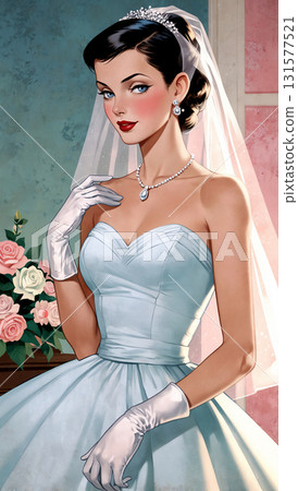 Woman in a wedding dress: AI-generated material 131577521