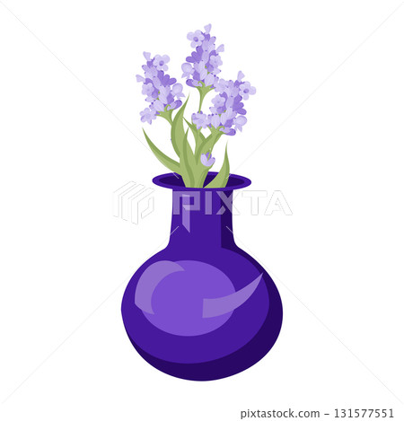 Bouquet of lavender in a blue vase. Vector illustration isolated on white background. 131577551