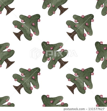 Green trees. Decorated Christmas trees. New Year's seamless pattern for your design Green trees. Decorated Christmas trees. New Year's seamless pattern for your design 131577627