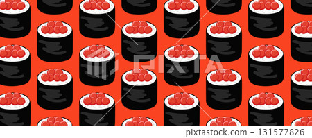 Sushi rolls seamless pattern for Asian restaurant design, menu decoration, packaging, and branding 131577826