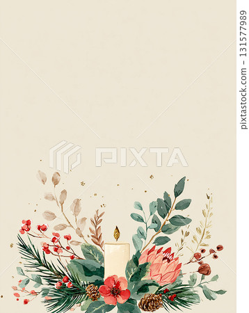 Christmas watercolor frame background material with candles and flowers Christmas watercolor frame background material with candles and flowers 131577989