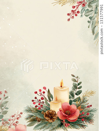 Christmas watercolor frame background material with candles and flowers Christmas watercolor frame background material with candles and flowers 131577991