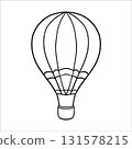 Vector illustration of a hot air Balloon. Linear drawing with airship in vintage sketch style. Contour image air Balloon. Hand drawn outline vintage hot air Balloon for invitations and nursery decor 131578215