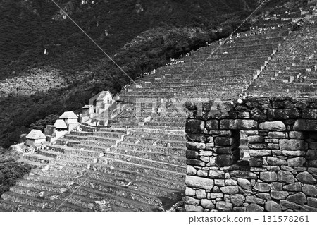 Dwellings in Machu Picchu ruins, Peru, South America 131578261