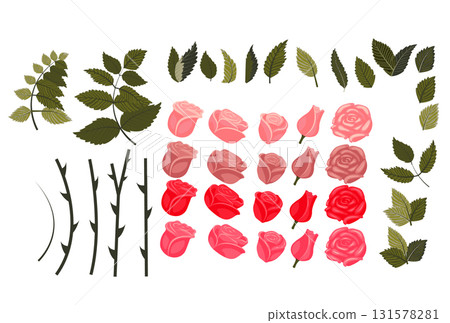 Set of rose elements for your design. Vector illustration isolated on white background. Set of rose elements for your design. Vector illustration isolated on white background. 131578281