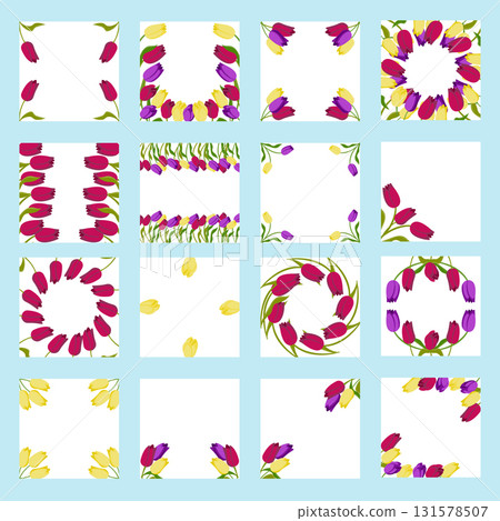 Set of tulip frames for your design. Vector illustration isolated on blue background. 131578507