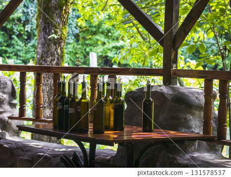 Bottles with different types of wine on the table for tasting 131578537