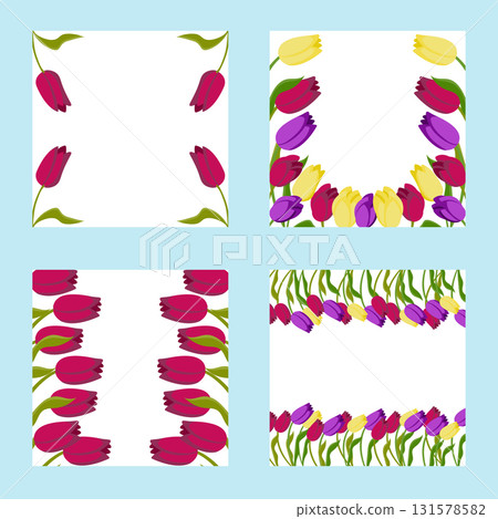 Set of tulip frames for your design. Vector illustration isolated on blue background. 131578582