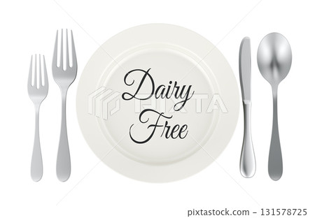 Dairy Free concept with plate with and cutlery. 3D rendering 131578725