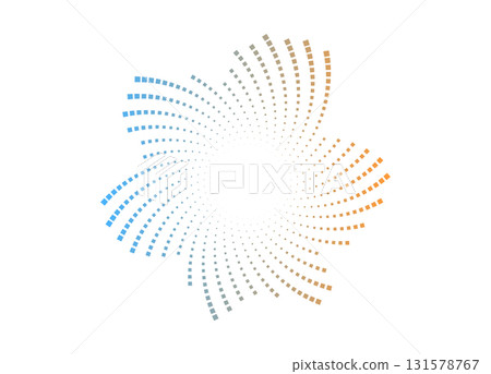 Abstract circular sound wave frame in neon gradient colors. Vibrant dotted audio spectrum. Vector template for digital music or modern poster design. 131578767