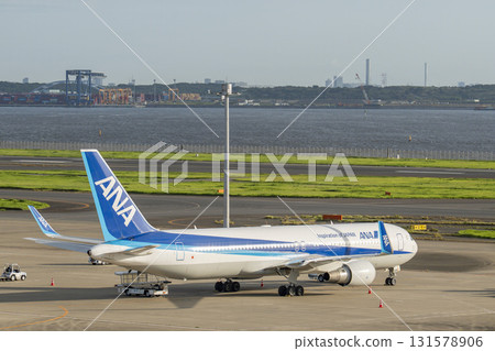 Scenery of Haneda Airport, airplane taxiing, Ota Ward, Tokyo 131578906