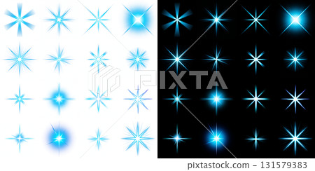 Collection of blue luminous starburst effects (transparent and black backgrounds) Collection of blue luminous starburst effects (transparent and black backgrounds) 131579383