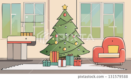有聖誕樹和禮物的客廳 131579588