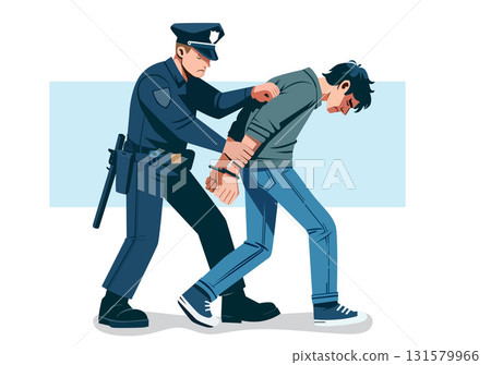 Flat illustration of police arresting a suspect. 131579966