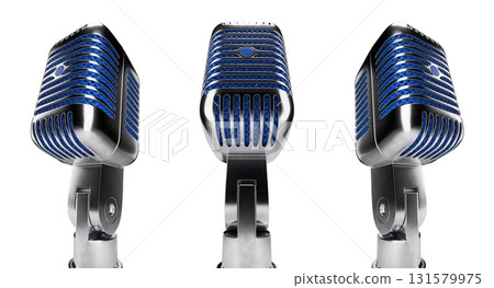 Classic Vintage Microphone Set with Blue Inside Mesh Isolated on a White Background. 131579975