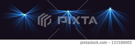 Party laser beams, blue disco show spotlights, concert stage lights. Glowing show lasers. Magic rays for a dance party. 131580005