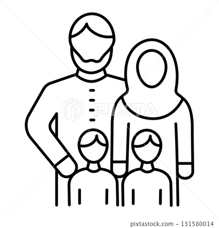 Arabic family, parents and their sons outline icon 131580014