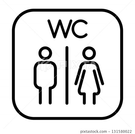 Cute toilet icon man and woman. Includes WC sign. Simple outline vector illustration for restroom signage and UI design. 131580022