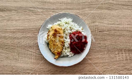 This video showcases beautifully plated chicken and rice dishes This video showcases beautifully plated chicken and rice dishes 131580143