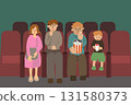 Illustration of people enjoying a movie at the cinema 131580373